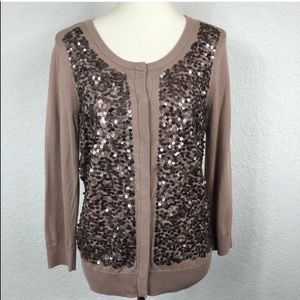 Talbots • sequin sparkle cardigan sweater brown tan